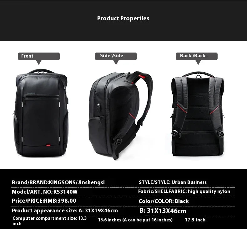 Kingsons Waterproof Backpack with USB Charging, Anti-theft Laptop Bag for Men and Women