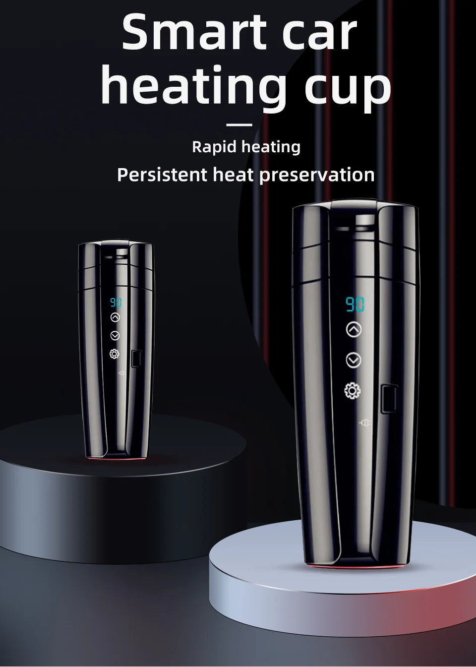 2V/24V Smart Car Heating Mug with LCD Display